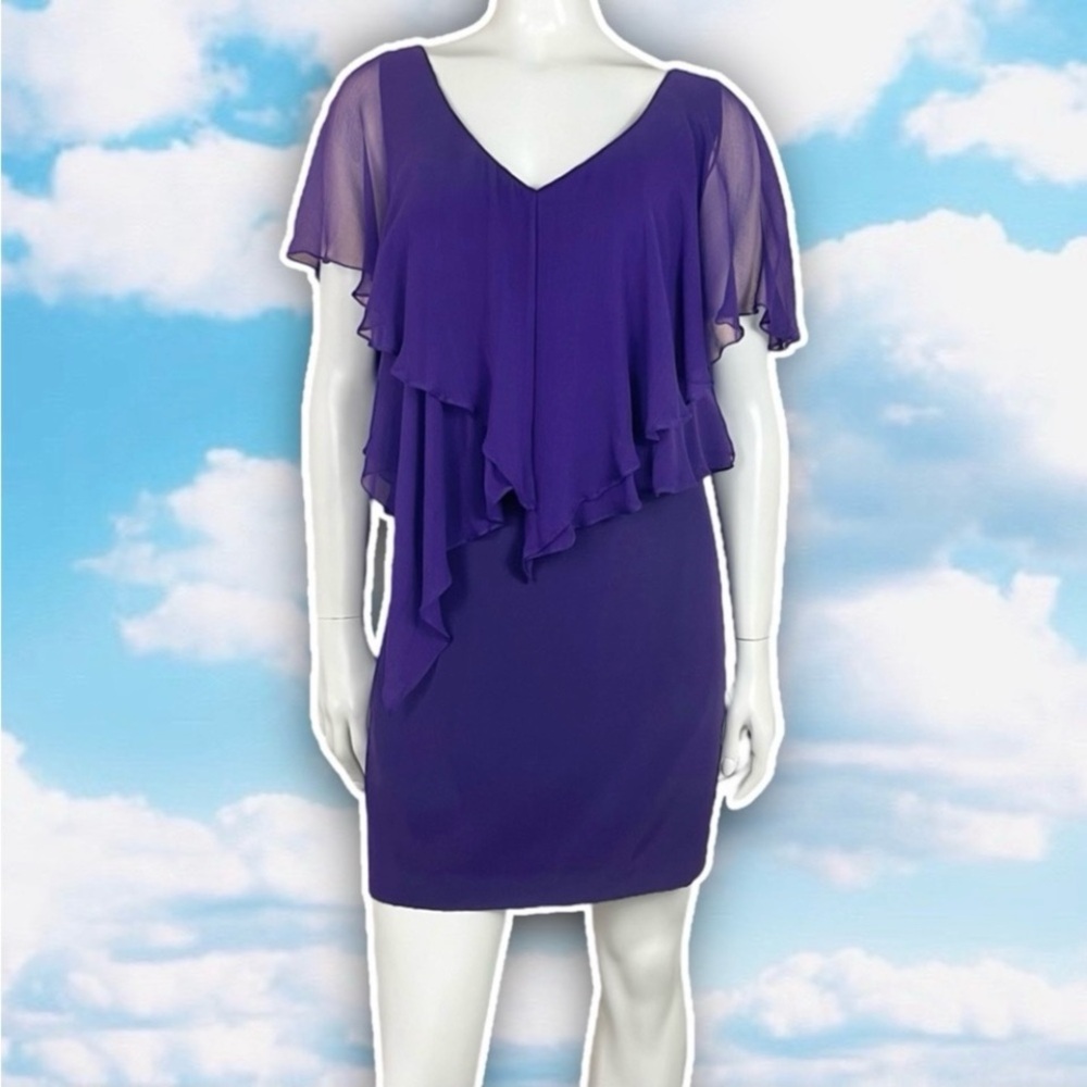 JAYGODFREY Silk Organza Sheer Asymmetrical Layered Dress Formal Wedding Guest